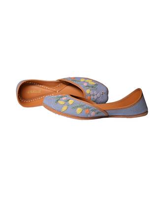Blue denim juttis with quirk of floral embroidery 3