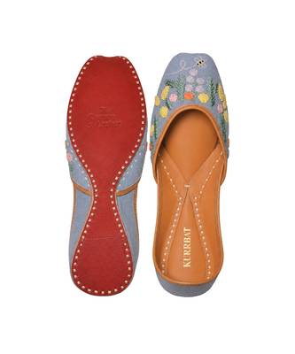 Blue denim juttis with quirk of floral embroidery 4