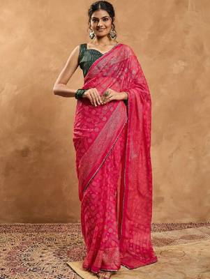 Woven design zari pure chiffon designer bandhani saree 1