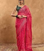 Woven design zari pure chiffon designer bandhani saree