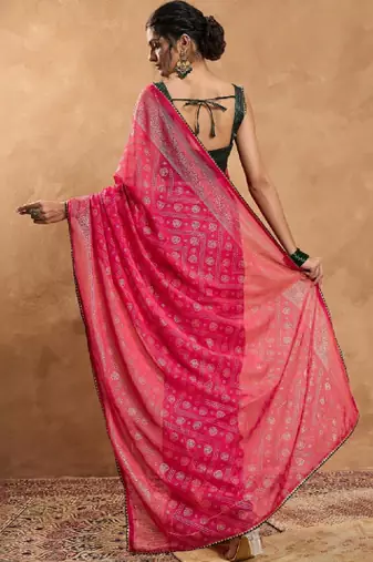 Woven design zari pure chiffon designer bandhani saree