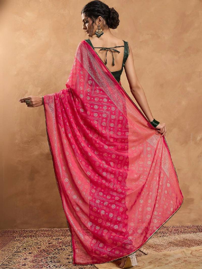 Woven design zari pure chiffon designer bandhani saree