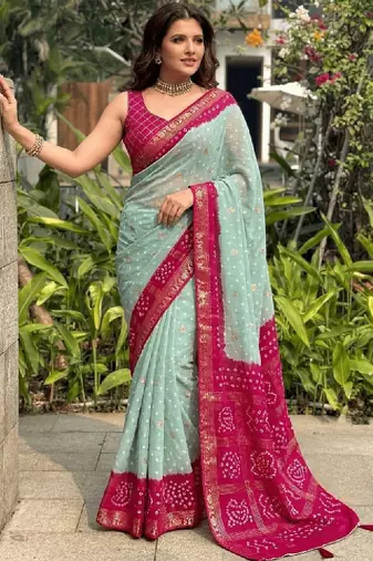 Bandhani zari art silk bandhani saree