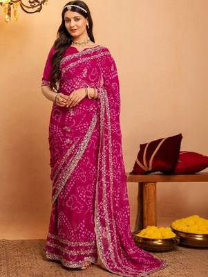 Bandhani zari pure georgette fusion bandhani saree 1
