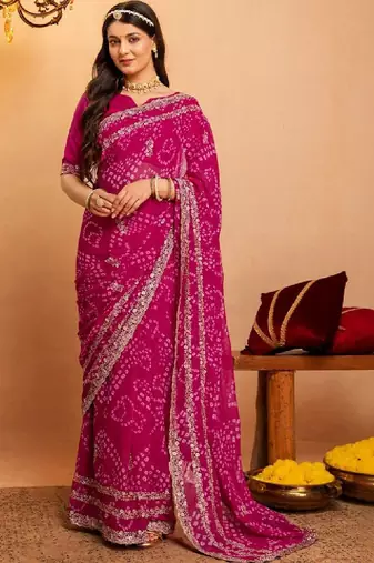 Bandhani zari pure georgette fusion bandhani saree