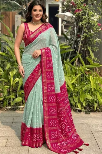 Bandhani zari art silk bandhani saree