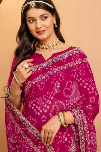 Bandhani zari pure georgette fusion bandhani saree