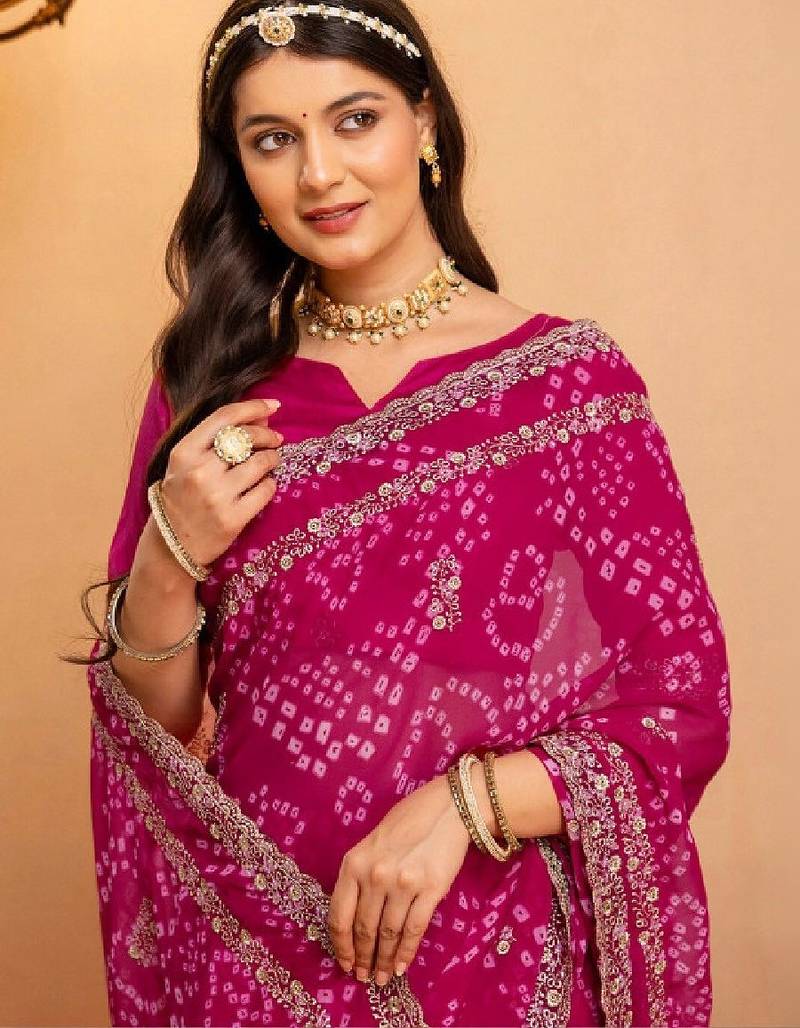 Bandhani zari pure georgette fusion bandhani saree