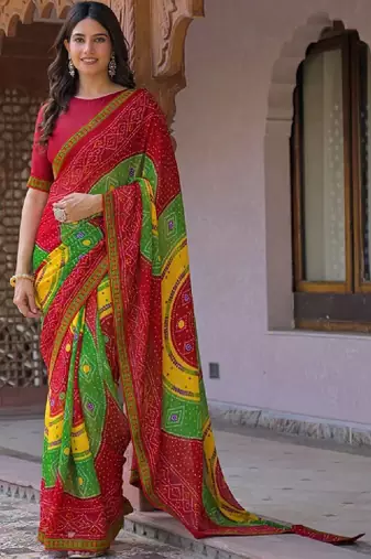 Bandhani pure georgette fusion bandhani saree