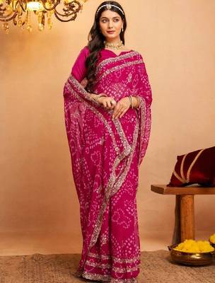 Bandhani zari pure georgette fusion bandhani saree 4