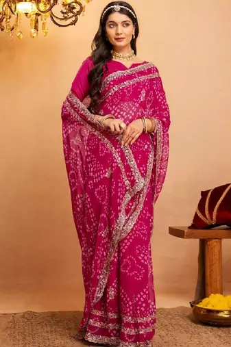Bandhani zari pure georgette fusion bandhani saree