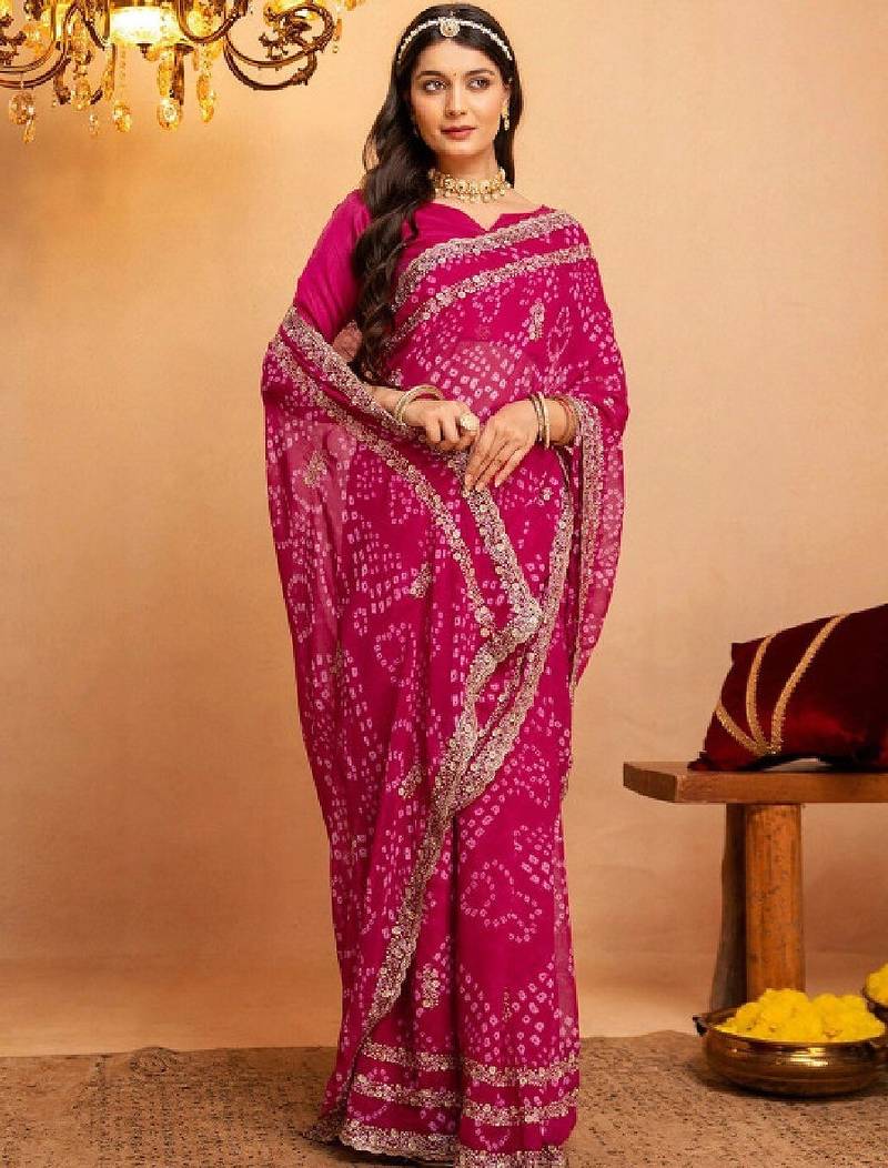 Bandhani zari pure georgette fusion bandhani saree