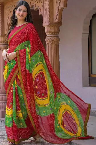 Bandhani pure georgette fusion bandhani saree