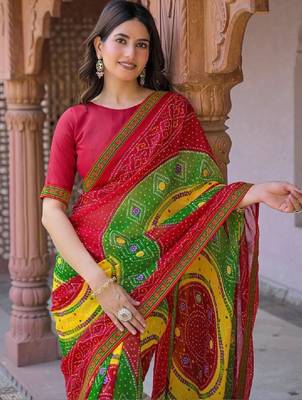 Bandhani pure georgette fusion bandhani saree 4