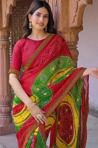Bandhani pure georgette fusion bandhani saree