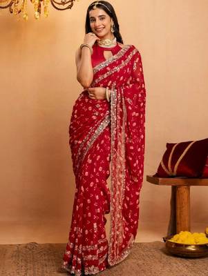 Bandhani zari pure georgette fusion bandhani saree 1
