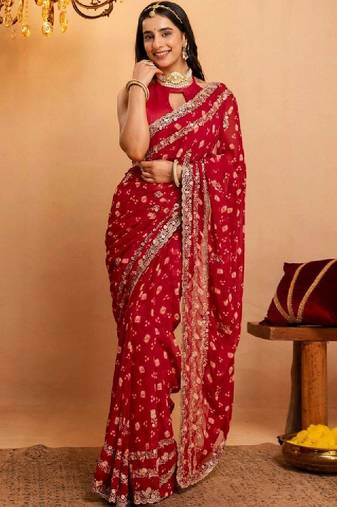 Bandhani zari pure georgette fusion bandhani saree