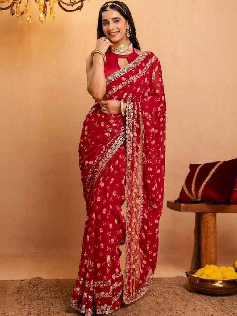 Bandhani zari pure georgette fusion bandhani saree