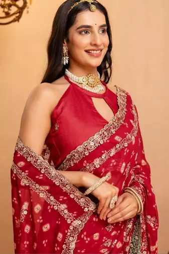 Bandhani zari pure georgette fusion bandhani saree