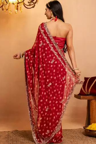 Bandhani zari pure georgette fusion bandhani saree