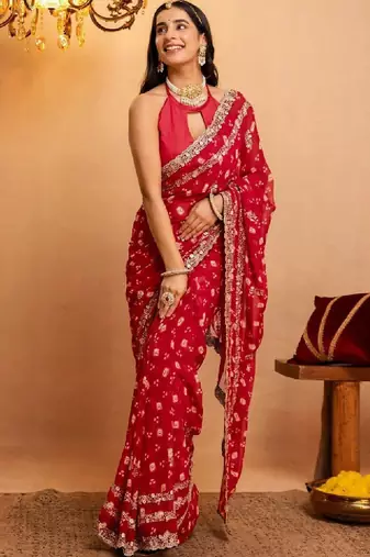 Bandhani zari pure georgette fusion bandhani saree
