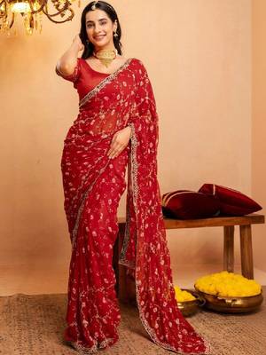 Bandhani embroidered pure georgette fusion bandhani saree 1