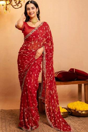 Bandhani embroidered pure georgette fusion bandhani saree