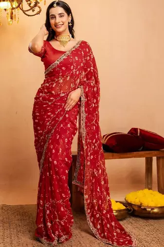 Bandhani embroidered pure georgette fusion bandhani saree