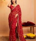 Bandhani embroidered pure georgette fusion bandhani saree