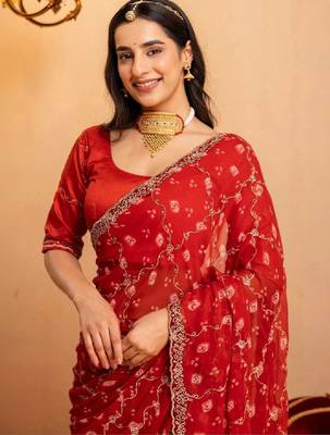 Bandhani embroidered pure georgette fusion bandhani saree 2