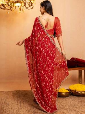 Bandhani embroidered pure georgette fusion bandhani saree 3