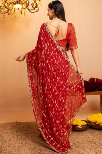 Bandhani embroidered pure georgette fusion bandhani saree