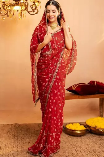 Bandhani embroidered pure georgette fusion bandhani saree