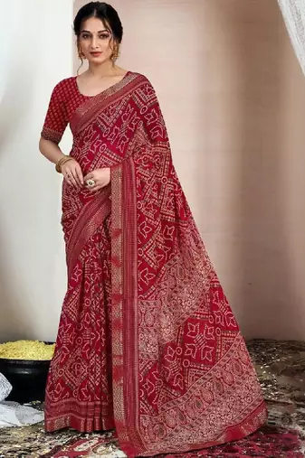 Bandhani pure chiffon fusion bandhani saree