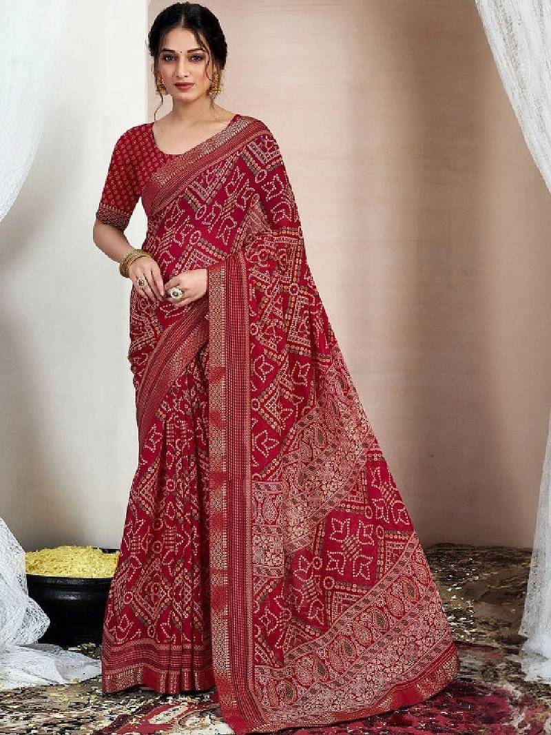 Bandhani pure chiffon fusion bandhani saree