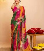 Bandhani embroidered pure georgette fusion bandhani saree