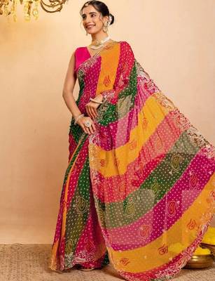 Bandhani embroidered pure georgette fusion bandhani saree 2