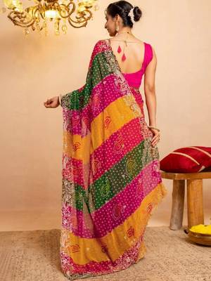 Bandhani embroidered pure georgette fusion bandhani saree 3