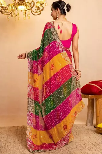 Bandhani embroidered pure georgette fusion bandhani saree