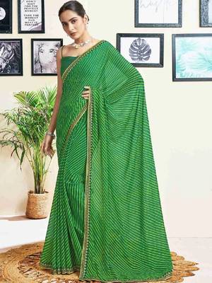Leheriya embroidered pure chiffon fusion leheriya saree 1