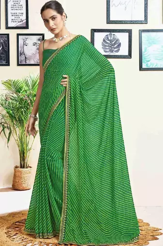 Leheriya embroidered pure chiffon fusion leheriya saree