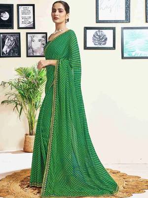 Leheriya embroidered pure chiffon fusion leheriya saree 2