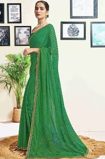 Leheriya embroidered pure chiffon fusion leheriya saree