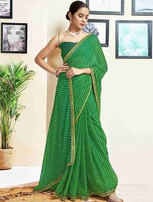 Leheriya embroidered pure chiffon fusion leheriya saree 3
