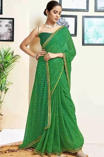 Leheriya embroidered pure chiffon fusion leheriya saree