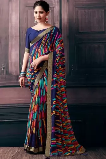 Pure chiffon fusion leheriya saree
