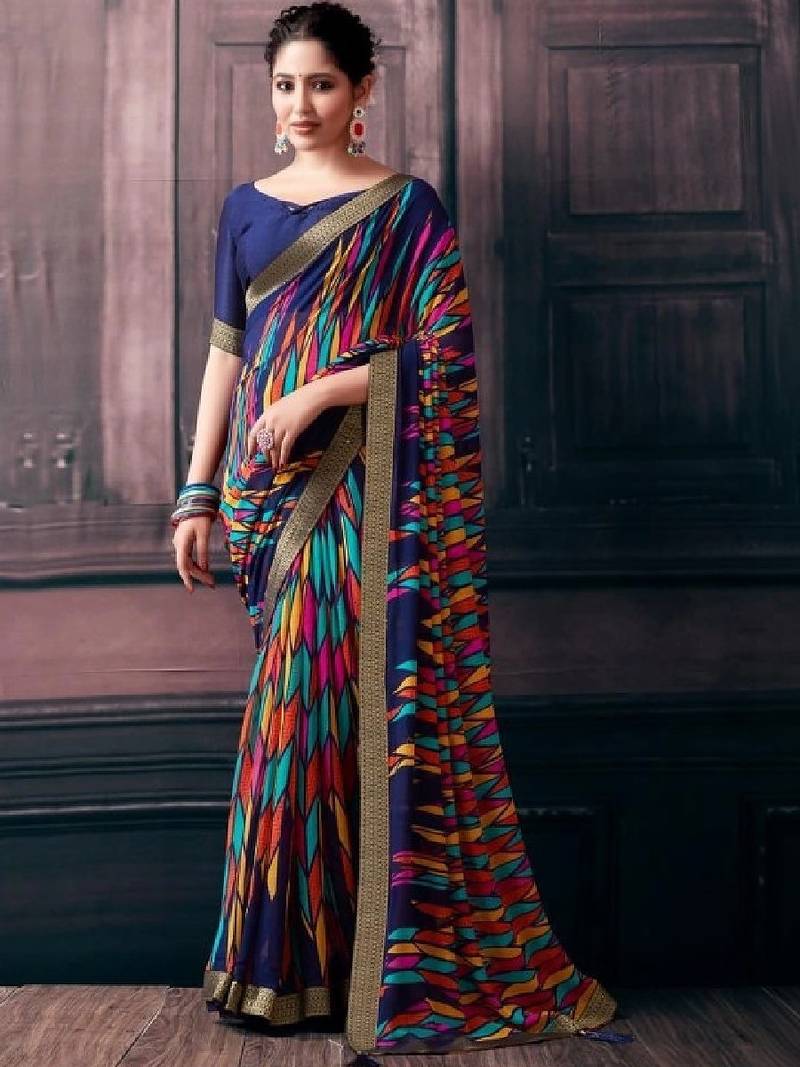 Pure chiffon fusion leheriya saree