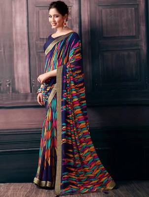 Pure chiffon fusion leheriya saree 2