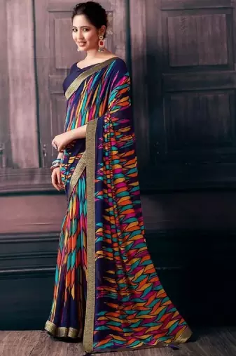 Pure chiffon fusion leheriya saree