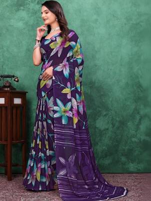 Floral poly georgette bandhani saree 1